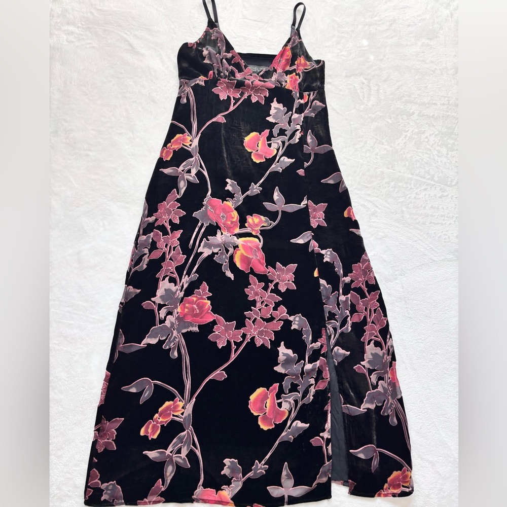 RACHEL ZOE Spaghetti Strap Black Floral Burnout Velvet Midi Slip Dress--NWT--8 - Picture 6 of 14